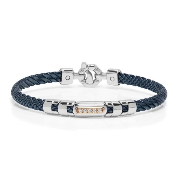 BARAKA Men's BR332001RODB190010 Rose Gold Blue PVD White Diamond Bracelet